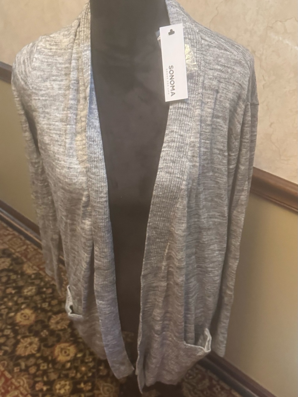 NWT, SONOMA Heather Gray Open-Front Women's Cardigan, XXL